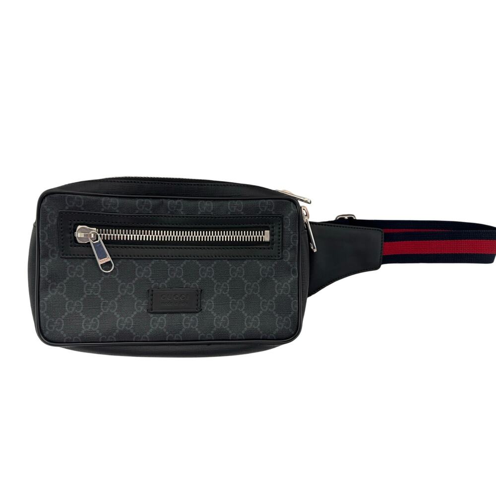 Gucci GG Supreme Canvas Belt Bag with Web Strap – Black